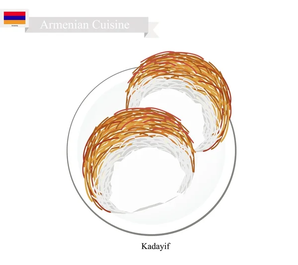 Postre de pastelería rallada kadayif o armenio con jarabe — Vector de stock