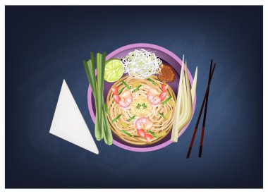 Pad Thai veya karides kara tahta üzerinde ile heyecan Fried Noodle