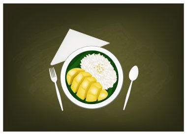 Kara tahta üzerinde yapışkan pirinç Tay olgun Mango 