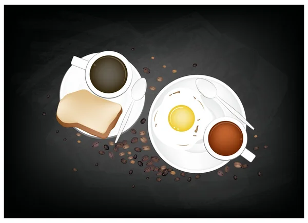 Kaffe med frukost stekt ägg och rostat bröd — Stock vektor