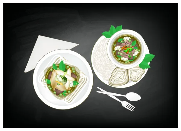 Curry vert thaï sur fond de tableau noir — Image vectorielle