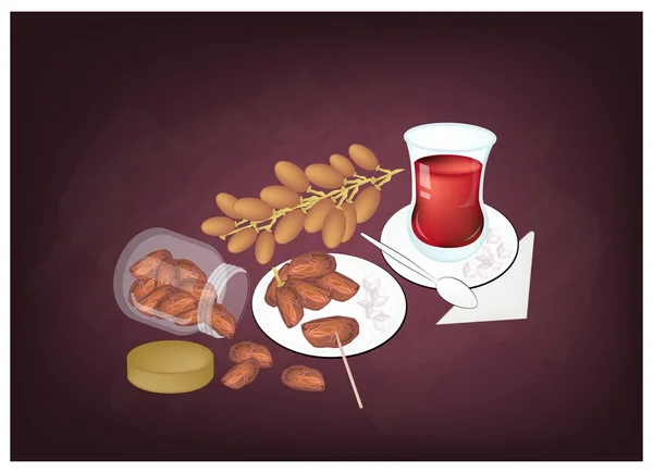 Thé chaud noir traditionnel, boisson populaire en Azerbaïdjan — Image vectorielle