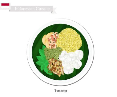 Çeşitli Endonezya Gıdalar ile Tumpeng veya Endonezya Sarı Pirinç
