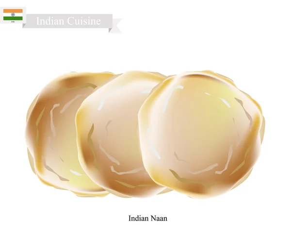 Naan of Indiaas plat brood op witte achtergrond — Stockvector