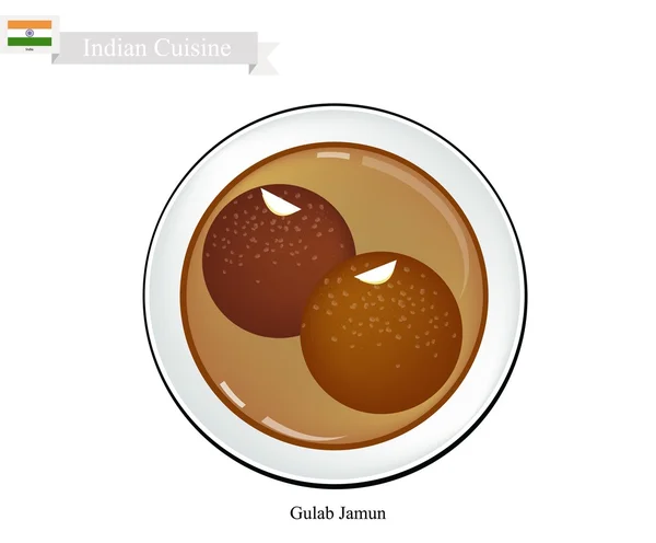 Gulab Jamun nebo indické dezertní kuličky se sladkým sirupem — Stockový vektor