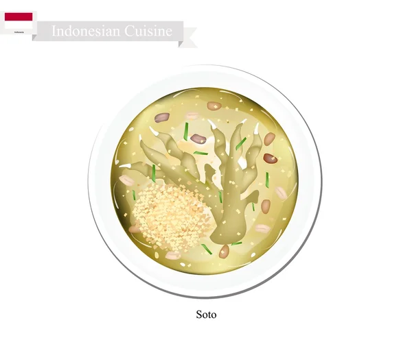 Soto of traditionele Indonesische heldere kippensoep — Stockvector