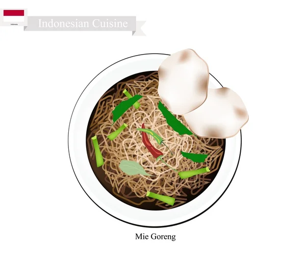 Mie goreng of Indonesische gebakken noedels met vlees — Stockvector