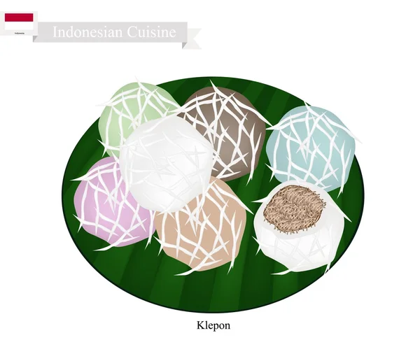 Klepon eller indonesiska fyllda Pandanus Rice Cake — Stock vektor