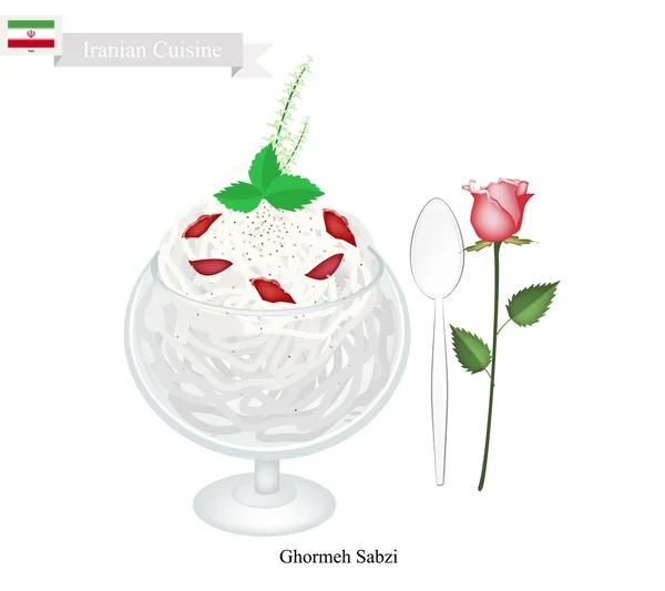 Faludeh ou macarrão de arroz iraniano e xarope de água rosa —  Vetores de Stock