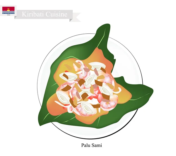 Palu Sami of Kiribati vlees en kokos in Taro blad — Stockvector