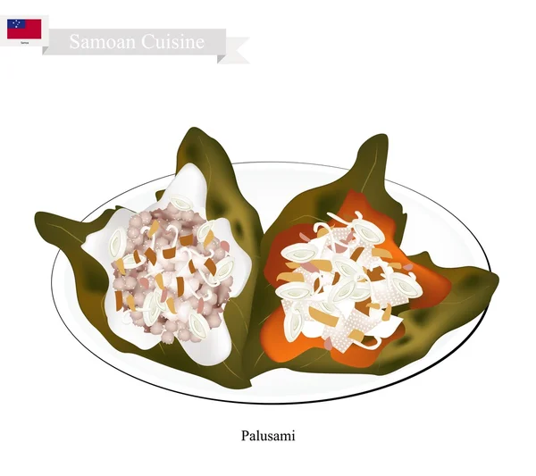 Palusami of Samoan vlees met kokos in Taro bladeren — Stockvector