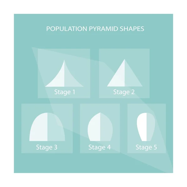 Cinci tipuri diferite de diagrame piramide ale populației — Vector de stoc
