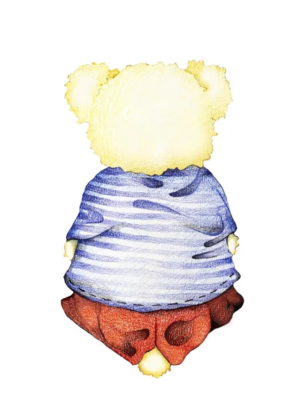 Hand Drawn Back View of Teddy Bear Sitting Down — Stock Photo, Image