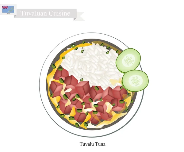 Tuvalu tonijn of traditionele rijst salade met tonijn — Stockvector