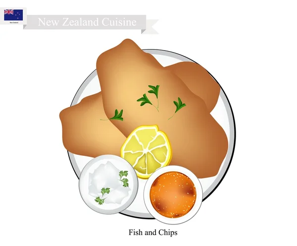 Жареная рыба, популярное блюдо Новой Зеландии — стоковый вектор