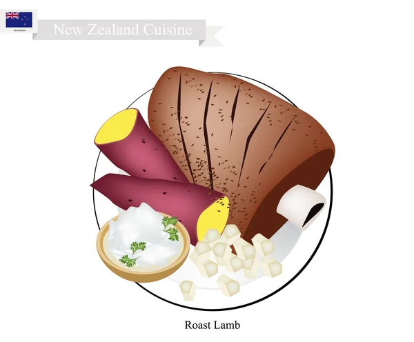Жареный ягненок, популярное блюдо Новой Зеландии — стоковый вектор
