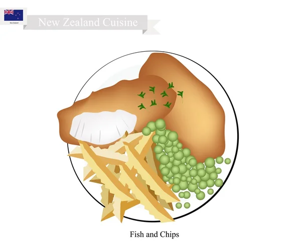 Фиш и чипсы - популярное новозеландское блюдо — стоковый вектор