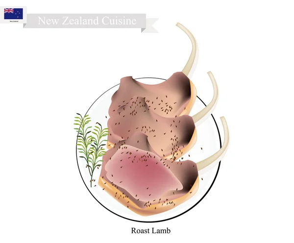 Жареная ягнятина, популярное блюдо Новой Зеландии — стоковый вектор