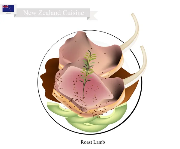 Жареная баранина отбивная, популярное блюдо Новой Зеландии — стоковый вектор