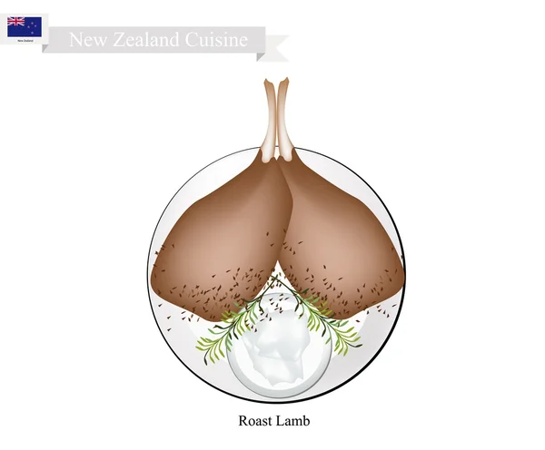 Pernas de cordeiro assadas, o prato popular da Nova Zelândia —  Vetores de Stock