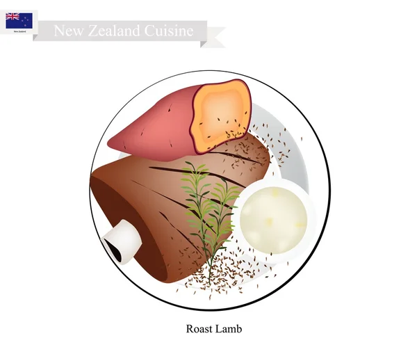 Kızarmış kuzu, Yeni Zelanda popüler çanak — Stok Vektör