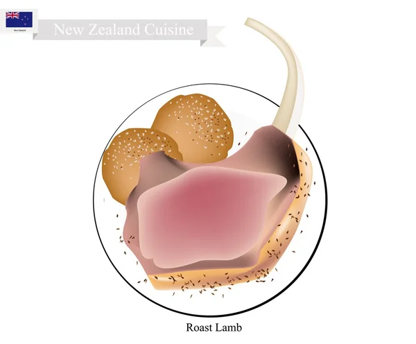 Жареная ягнятина, популярное блюдо Новой Зеландии — стоковый вектор