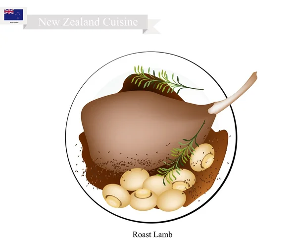 Kızarmış kuzu bacak, Yeni Zelanda popüler çanak — Stok Vektör