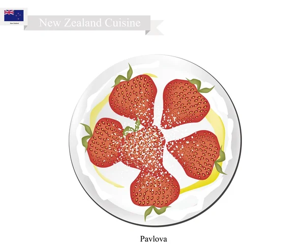 Павловская безе торт с клубникой, десерт из Новой Зеландии — стоковый вектор
