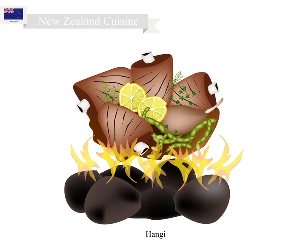 Hangi, een traditionele Nieuw-Zeeland Maori schotel — Stockvector