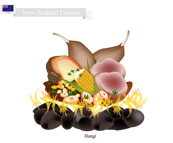 Hangi, ein traditionelles Maori-Essen aus Neuseeland — Stockvektor