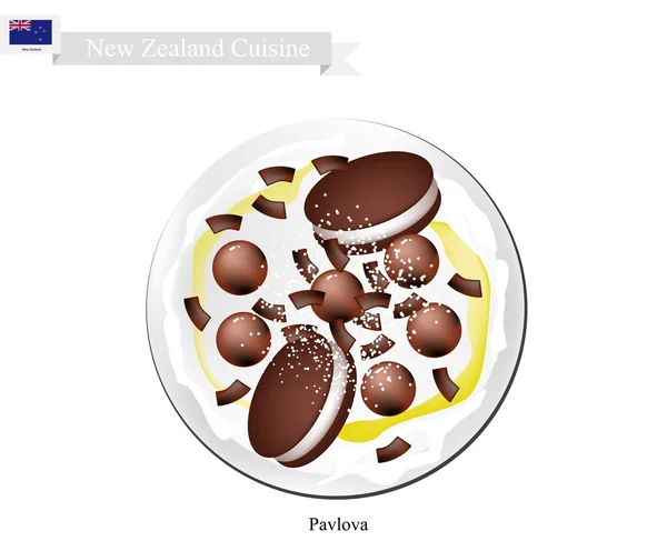 Шоколад Павлова Meringue торт, Новая Зеландия Десерт — стоковый вектор