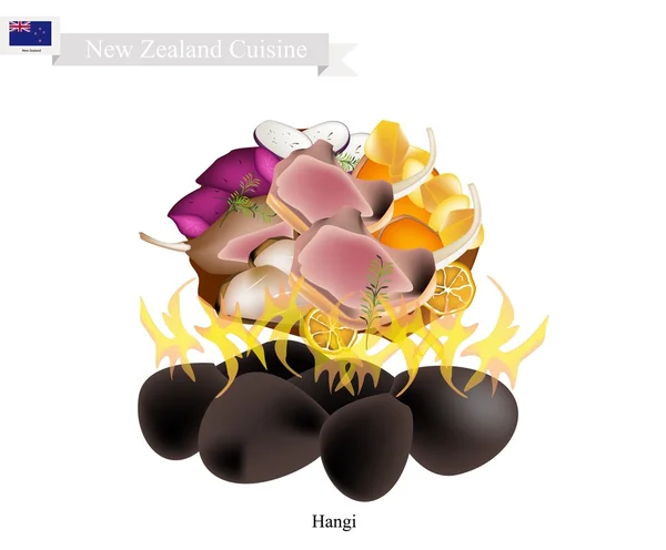 伝統的なニュージーランドのマオリ料理ハンギ — ストックベクタ