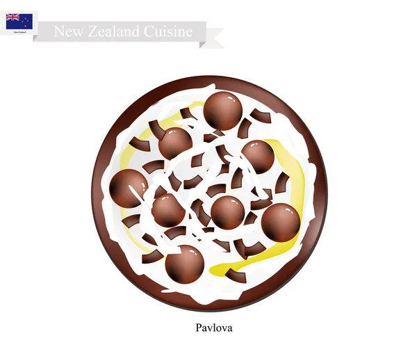Tarta de Chocolate Pavlova Merengue, Postre de Nueva Zelanda — Vector de stock