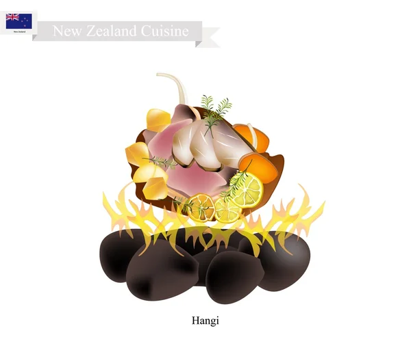 Ханги, традиционное новозеландское блюдо маори — стоковый вектор