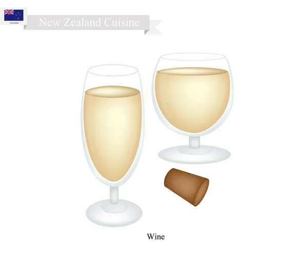 El vino blanco, un plato popular en Nueva Zelanda — Vector de stock