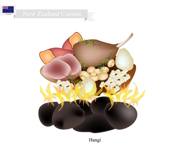Ханги, традиционное новозеландское блюдо маори — стоковый вектор