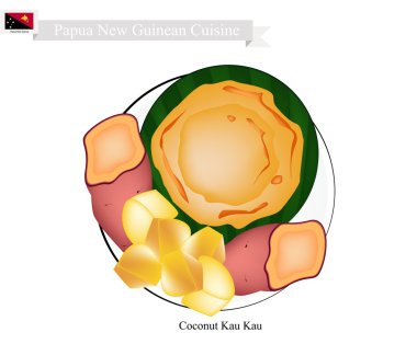 Hindistan cevizi Kau Kau veya Papua Yeni Gine Fırında Tatlı Patates