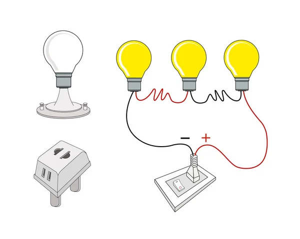 Illustrazione Del Circuito Illuminazione Principio Funzionamento Delle Lampadine — Vettoriale Stock