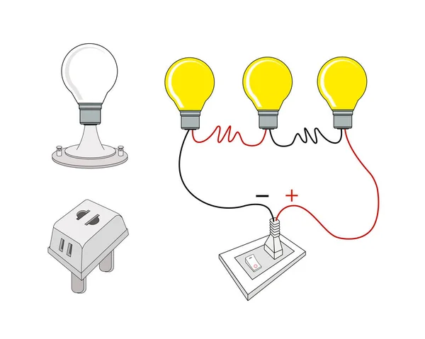 Illustration Lighting Circuit Working Principle Light Bulbs — Stock Vector