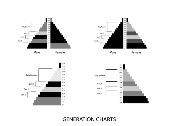 Grafico Della Popolazione Della Demografia Grafico Delle Piramidi Della Popolazione — Vettoriale Stock