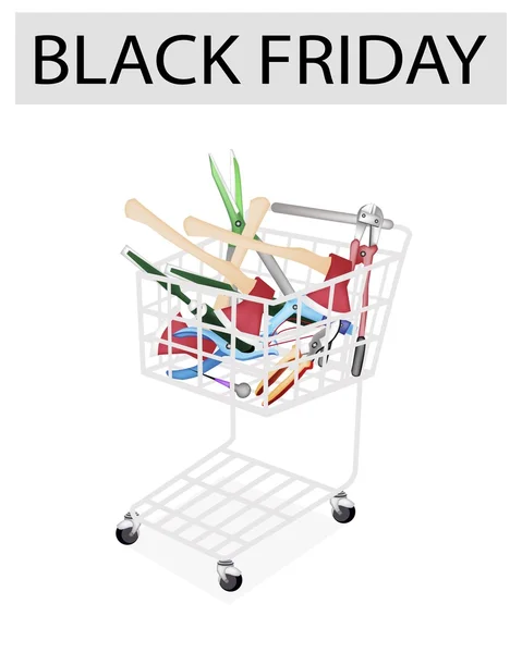 Various Craft Tools in Black Friday Shopping Cart — Stock Vector