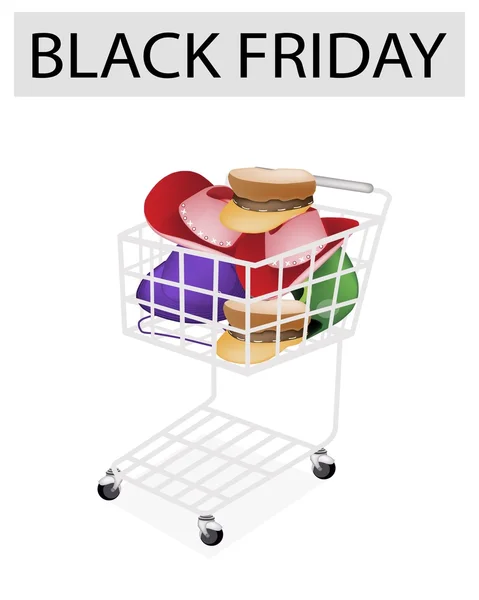 Topi dan Helm di Black Friday Shopping Cart - Stok Vektor