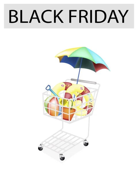 Beach Items in Black Friday Shopping Cart - Stok Vektor