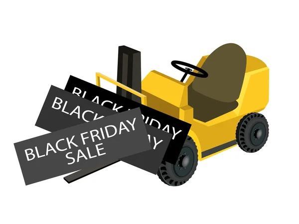 A Forklift Truck Loading Black Friday Card — Stock Vector