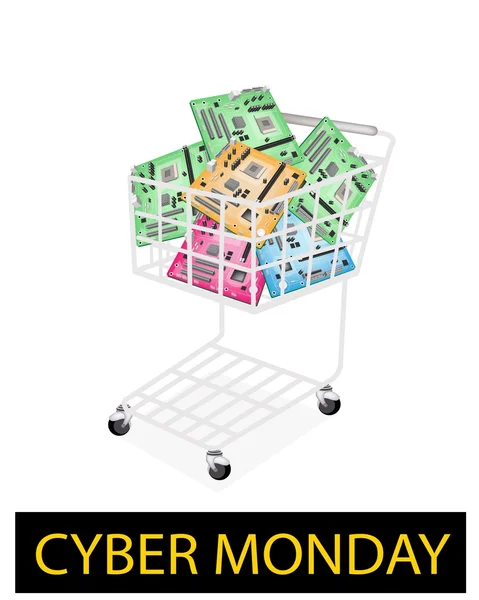 Placa base de ordenador en Cyber Monday Carrito de la compra — Vector de stock