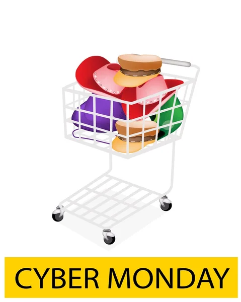 Hats and Helmet in Cyber Monday Shopping Cart — Stock Vector