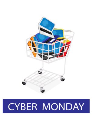 Siber Pazartesi alışveriş sepeti içinde dizüstü bilgisayar