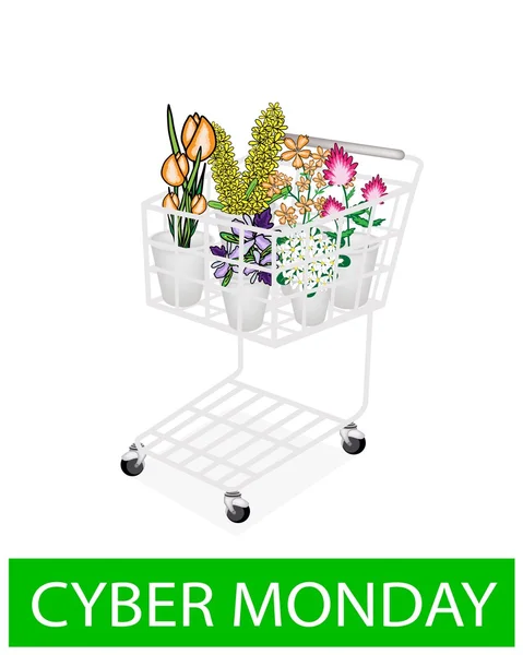 Flower and Orchid in Cyber Monday Shopping Cart — Stock Vector