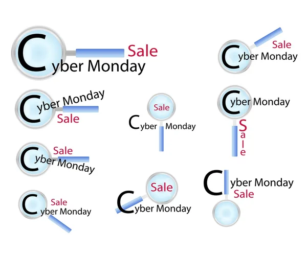 Magnifying Glass Looking for Cyber Monday Promotion — Stock Vector