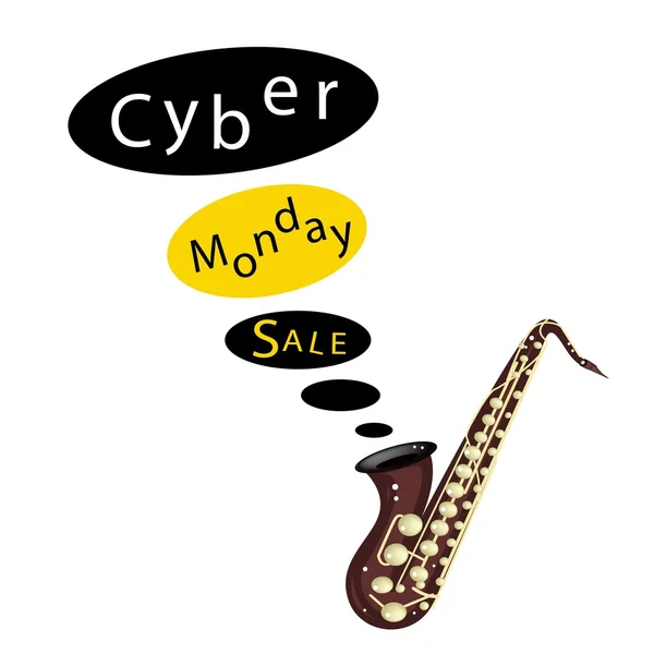 Saxofón bajo musical tocando Cyber Monday Venta — Vector de stock